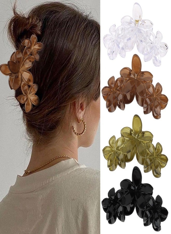 Ondder 4Pcs Flower Hair Clips Large Matte Hair Claw for Women Non-Slip Strong Hold Clips for Thick Hair, Hair Accessories，Green，Brown，White，Black - Image 1